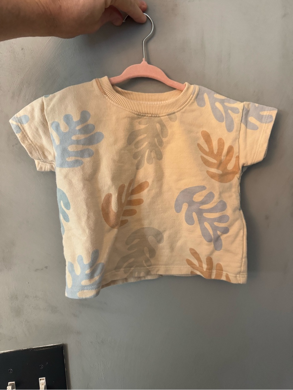 Cream Short Sleeve Kids Tee with Pastel Leaf Print